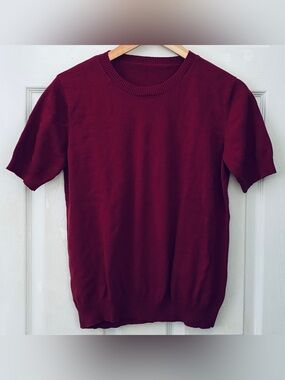 Crew Neck Short-Sleeve Sweater in Burgundy